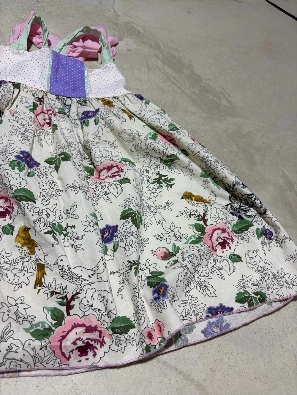 Olive mae boutique Dallas patchwork cat bird handmade dress 7/8